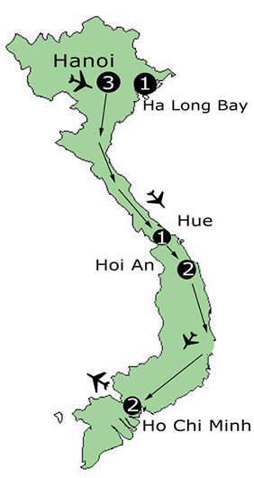 Hermes Tours exclusively Gay Tour to Vietnam map
